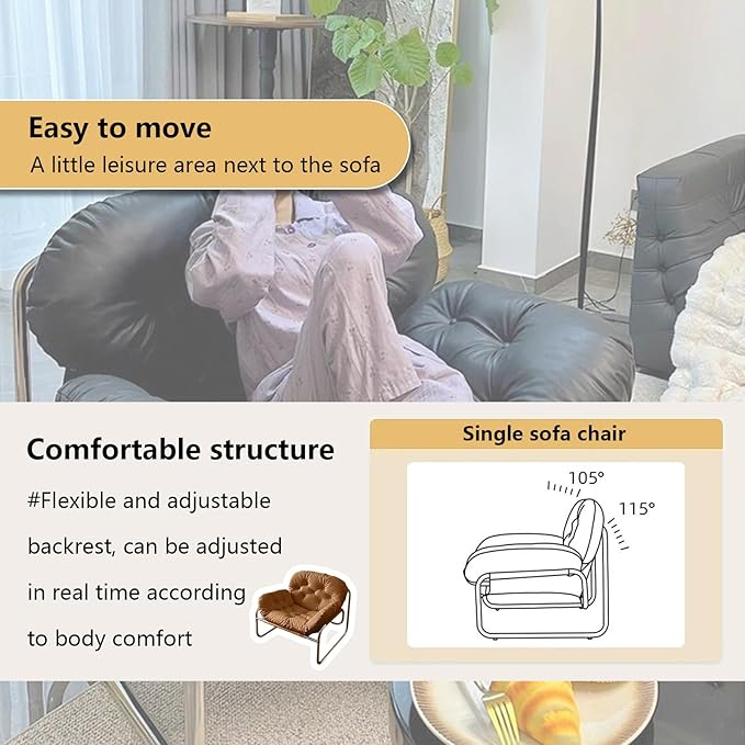 Thick Cushioned Recliner Sofa, Lazy Chair with Upholstery and Footrest, for Living Room, Bedroom, Dorm White A