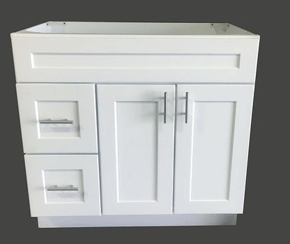 White Shaker Single-sink Bathroom Vanity Base Cabinet 36" Wide x 21" Deep WS-V3621D