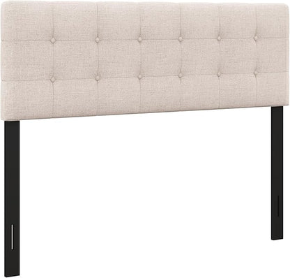KOMFOTT Linen Upholstered Headboard for Full & Queen Size Bed Frame, Tufted Button Bed Headboard with Solid Rubber Wood Legs, Rectangular Headboard with Adjustable Width, Beige