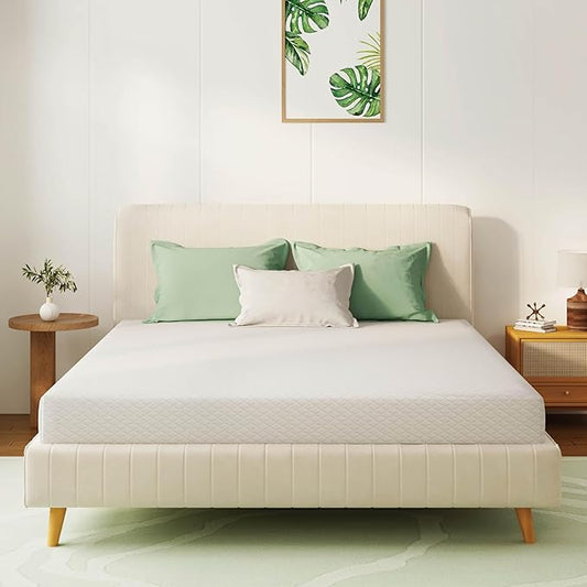 Queen Mattress 6 Inch Green Tea Memory Foam Mattress for Cool Sleep & Pressure Relief, Medium Firm Feel,Fiberglass Free, Bed in a Box, Removable Washable Cover, CertiPUR-US Certified