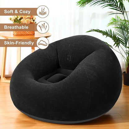 Realspring 9 Pcs Bean Bag Chairs for Adults Inflatable Chairs with Electric Air Pump,Blow up Couch Folding Portable Inflatable Couch Lazy Sofa for Reading Living Room Camping (Black)