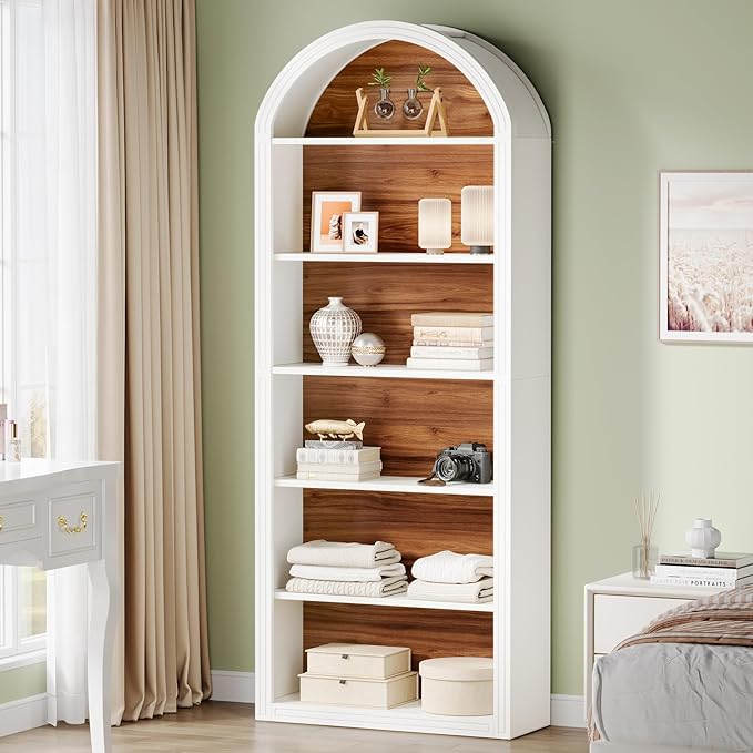 Tribesigns 77.16" Tall Arched Bookshelf, 6-Tier White Arched Bookcase with Storage Shelves for Living Room, Bedroom, Set of 2 (White, 6-Tier)