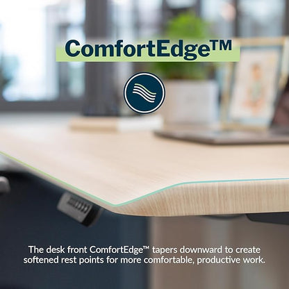 Vari ComfortEdge 72x30 Inch Electric Standing Desk – Height Adjustable Large Office Sit Stand VariDesk with Sloped Edge, Memory Presets, 180 LB Capacity + Tool-Free Assembly (Light Wood)