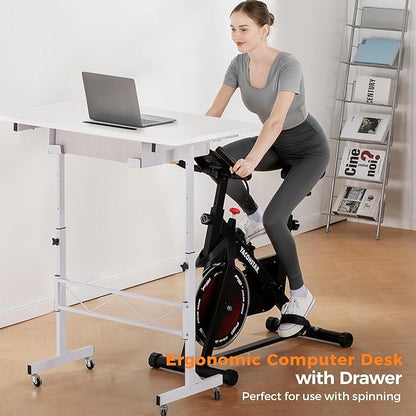 COMHOMA Small Standing Desk Adjustable Height Small Computer Desk Mobile Portable Rolling Laptop Table with Wheels 32" Computer Workstation Sit Stand Desks Portable Standing Table Treadmill desks