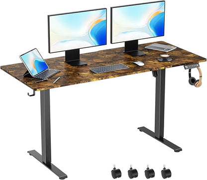 55 x 24 Inch Electric Standing Desk Adjustable Height, Sit Stand Desk, Stand up Desk for Home Office, Computer Workstation (Spliced Desktop,Rustic Brown)