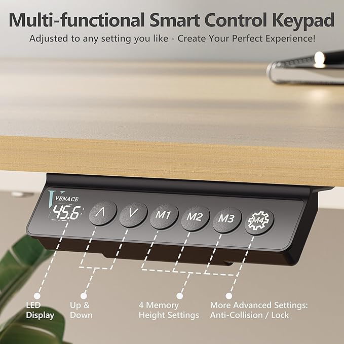 55 x 24 inch Electric Standing Desk Adjustable Height with 4 Wheels, 4 Memory Height Settings, 2 Headphone Hook, Home Office Desk, Splice Board Oak