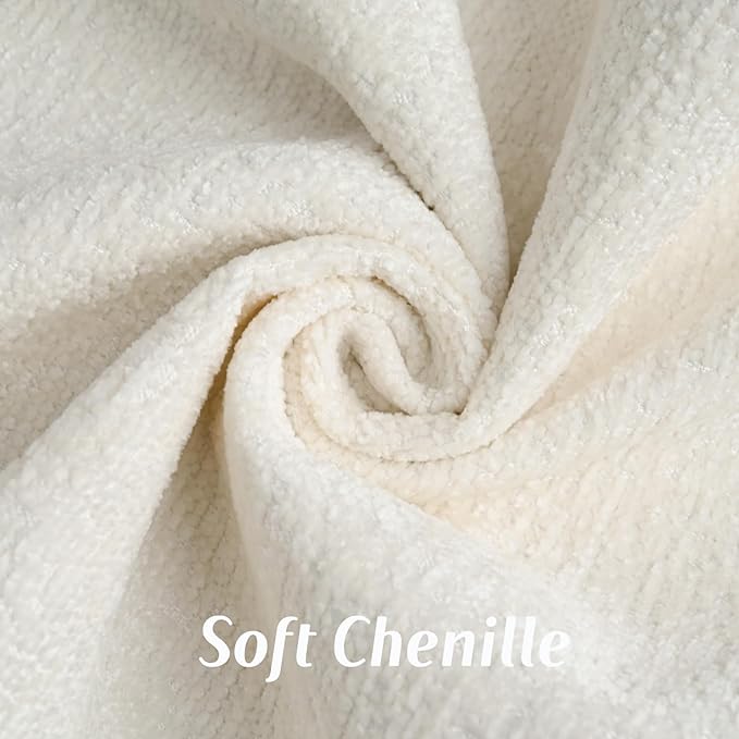FUTEI Cream White Chenille Throw Pillow Covers 26x26 Inch Set of 2,Soft Cozy Bound Edge Design Euro Pillow Sham,Home Decor for Couch Bed Living Room