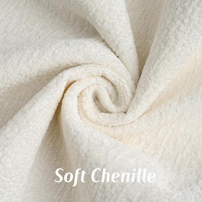 FUTEI Cream White Chenille Throw Pillow Covers 12x20 Inch Set of 2,Soft Cozy Bound Edge Design Lumbar Pillow Cases,Home Decor for Couch Bed Living Room