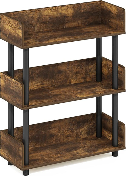 Furinno TURN-N-TUBE 3-Tier Display Shelf, Storage Shelves, Book Shelf, Open Shelves with Rounded Corner Top Edges, for Organization and Storage, Living Room, Home Office, Amber Pine