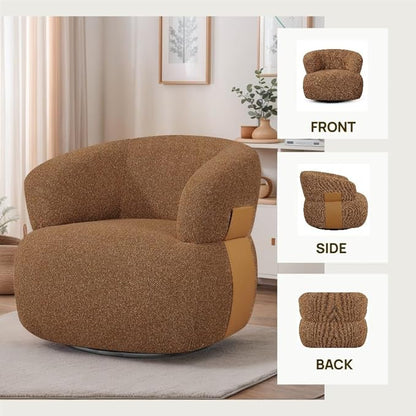 Swivel Barrel Accent Chairs-Modern Round Club Arm Chair Upholstered Living Room Armchair, Single Sofa Seating Bedroom Side Reading Seat for Living Roon Office (Caramel,1 Pack)