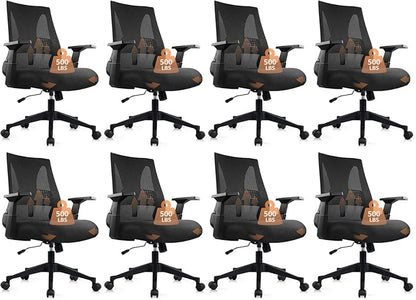 CLATINA 500lbs Big and Tall Office Chair Heavy Duty Mesh Ergonomic Computer Chairs with Adjustable Lumbar Support and Wide Comfy Seat for Home Office Conference Heavy People, Black(8 Pack)