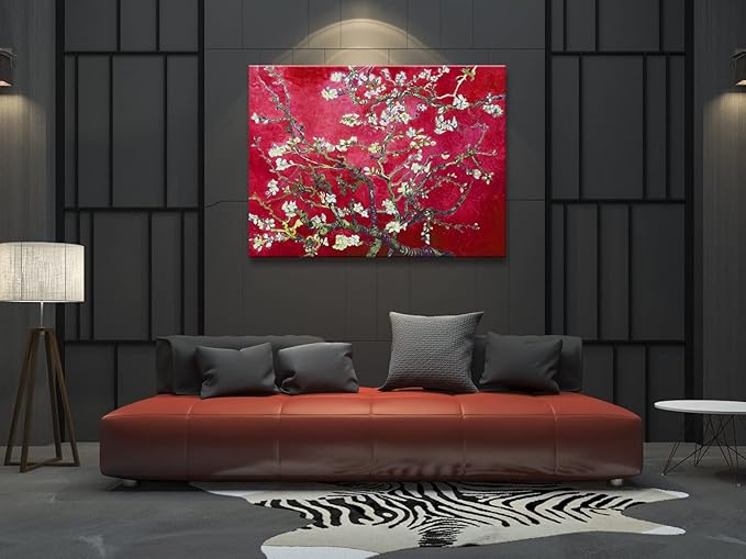 Wieco Art Extra Large Red Almond Blossom Tree Vincent Van Gogh Paintings Reproduction Canvas Prints Wall Art for Home Decor and Wall Decor Classical Flowers Pictures Artwork