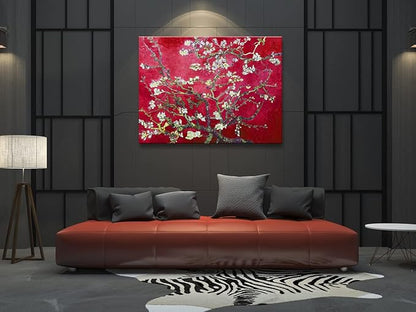 Wieco Art Extra Large Red Almond Blossom Tree Vincent Van Gogh Paintings Reproduction Canvas Prints Wall Art for Home Decor and Wall Decor Classical Flowers Pictures Artwork