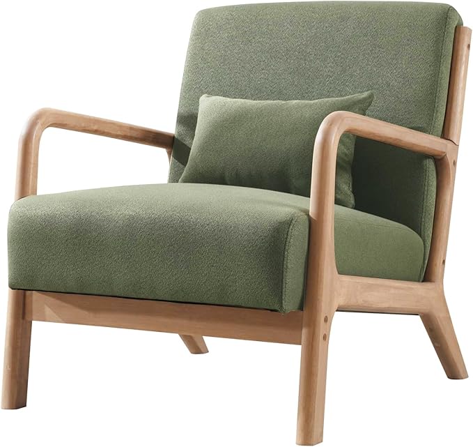 ANJ ANJHOME Mid Century Modern Accent Chairs Set of 2, Comfy Fabric Reading Chair with Solid Wood Frame, Easy Assembly Armchair for Living Room Blackish Green 2