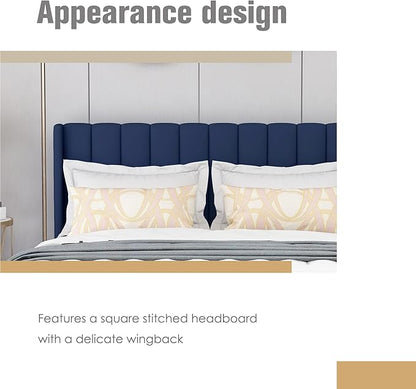 AGARTT Upholstered Platform Bed Frame Queen Size with Headboard and Footboard/Wooden Slats Support/No Box Spring Needed/Easy Assembly,Blue Velvet