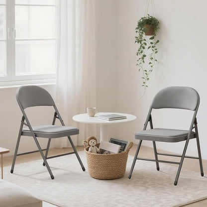 4 Pack Gray Folding Chairs with Padded Cushion for Outside, Portable Stackable Commercial Metal Foldable Chairs with Steel Frame for Home Events Office Wedding Party, 350lbs Capacity