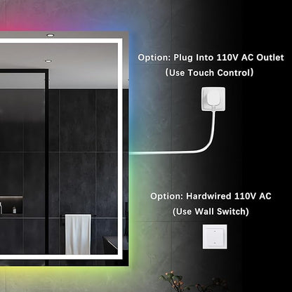 Awoco LED Bathroom Mirror, 36" x 36" Vanity Mirror with 8 Colors RGB Backlit and 3 Colors Front Light, Dimmable Anti-Fog Lighted Mirror, Memory Function, for Bathroom Wall