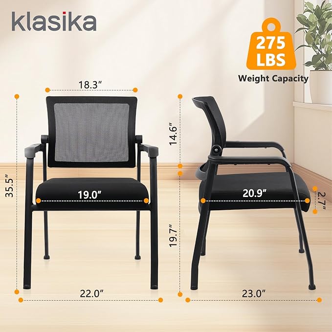 Office Guest Chairs No Wheels | Ergonomic Lumbar Support and Thicked Seats Cushion, Desk Chair with Adjustable Mesh Back for Waiting Room School Church Reception，Black