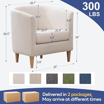 Accent Barrel Chairs Set of 2, Modern Comfy Living Room Chairs with Armrest Small Reading Chair with Cozy Soft Padded for Bedroom Reception Room Cafe, White