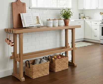 chairus 59" Long Console Table Farmhouse Narrow Sofa Table with Crossbar Solid Wood Entryway Table for Living Room/Hallway/Entrance, Natural