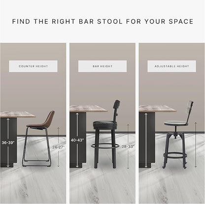 Signature Design by Ashley Centiar Casual Pub Height Bucket Seat Upholstered Bar Stool with Metal Base, Set of 2 , Faux Leather, 30" Seat Height, Black