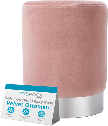 BIRDROCK HOME Round Ottoman Foot Stool – Soft Padded Modern Design – Ideal for Living Room, Bedroom – Compact Footrest, Vanity Chair, Small Furniture – Foam Seating, Decorative Accent (Dusty Rose)