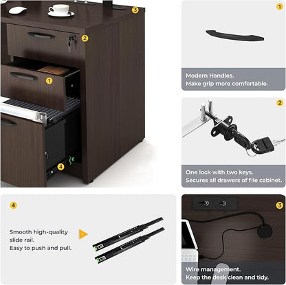 67'' U Shaped Bow Front Executive Desk with 2 Storage File Cabinets