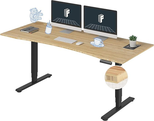 FlexiSpot E6 Bamboo 3-Stage Dual Motor 72 x 30 Electric Standing Desk Sit Stand Up Desk, Holds 220 lbs, Adjustable Height w/ Memory Presets, Solid Bamboo Curved Desktop & Black Frame, Ships in 2 Boxes