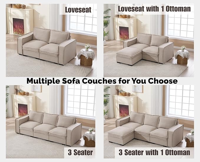 EALSON 93" Modular Sectional Sofa Comfy Cloud Couch with Ottoman Modern Convertible L Shape Couches with Wooden Legs Linen Deep Seat Couch 4-Seater Sofa for Living Room/Apartment, Oatmeal