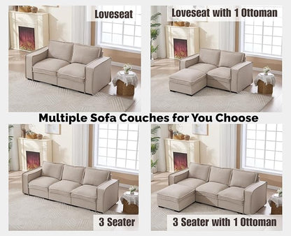 EALSON 93" Modular Sectional Sofa Comfy Cloud Couch with Ottoman Modern Convertible L Shape Couches with Wooden Legs Linen Deep Seat Couch 4-Seater Sofa for Living Room/Apartment, Oatmeal