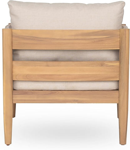 Christopher Knight Home Annie Acacia Wood Outdoor Chairs Set of 2, Patio Lounge Chair Outdoor with Slatted Back, Accent Chair with Cushions, Stylish Armchair for Balcony/Garden, Beige + Light Teak