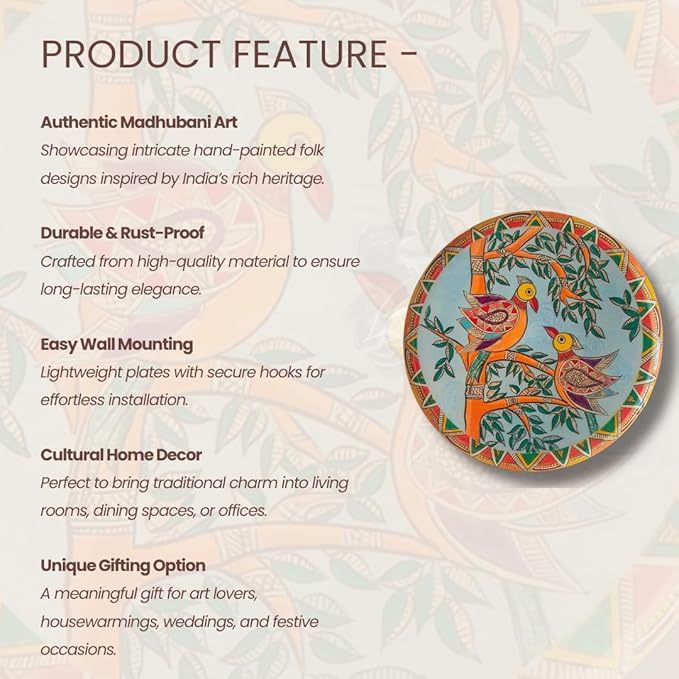 RITUALISTIC Madhubani Wall Plates for home decoration | Wall decor items for living room | Metal Wall décor | Gift items for unisex |wall art | Home Décor & Christmas Gift Items | Set of 5 plates