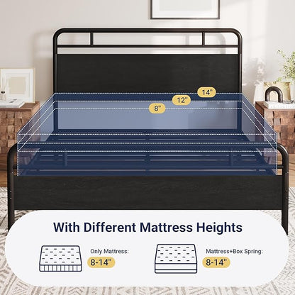 Allewie Full Size Platform Bed Frame with Wooden Headboard and Footboard, Heavy Duty 13 Metal Slats Support, Under-Bed Storage, No Box Spring Needed, Noise Free, Easy Assembly, Black Oak