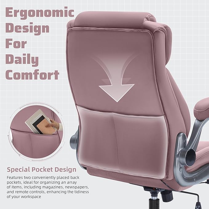 Large High Back Office Chair with Flip Arms- Executive Desk Chair with Locking Wheels, Adjustable Lumbar Support, Ergonomic Breathable Fabric Computer Chair Prevents Cats Scratching