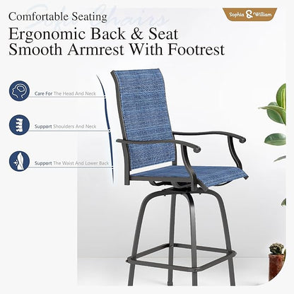 Sophia & William Patio Swivel Bar Stools Set of 4, Bar Height Patio Chairs, High Top Patio Chairs, Supports 300 lbs (Blue Fabric)