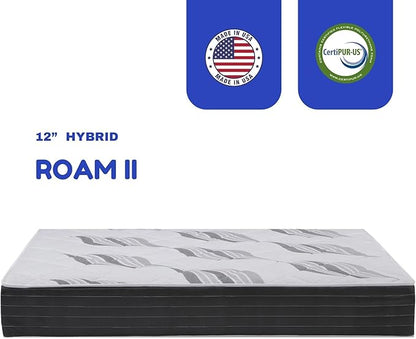 Roam 2.0 RV 12" Hybrid Mattress with Gel Memory Foam, RV Short Full 48x74 Mattress, Luxury Medium Feel Made in USA