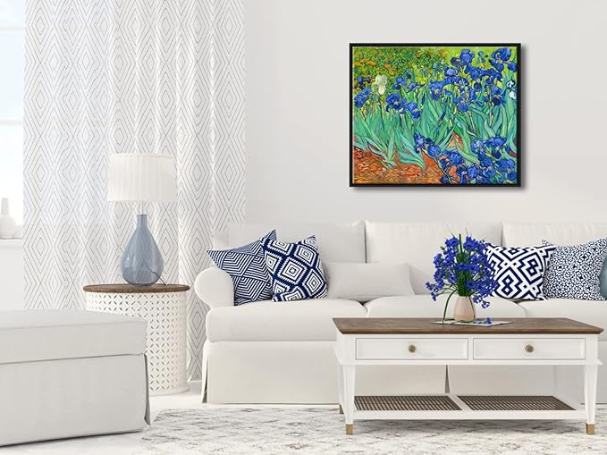 Wieco Art Black Framed Wall Art Irises by Van Gogh Famous Flowers Oil Paintings Reproduction Canvas Prints Modern Canvas Prints Artwork Pictures on Canvas Wall Art for Wall Decor