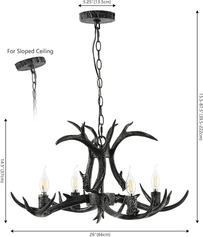 JONATHAN Y JYL6301D Eldora 26" Adjustable Resin Antler 4-Light LED Chandelier, Black for Living Room, Dining Room