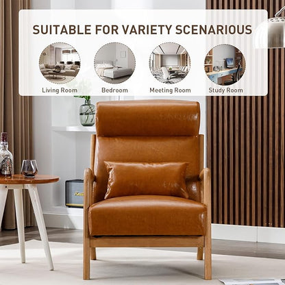 ANJHOME Mid Century Modern High Back Accent Chairs Set of 2, Single Lounge Armchair with Solid Wood Frame, Comfy Reading Chair for Living Room, Easy Assembly