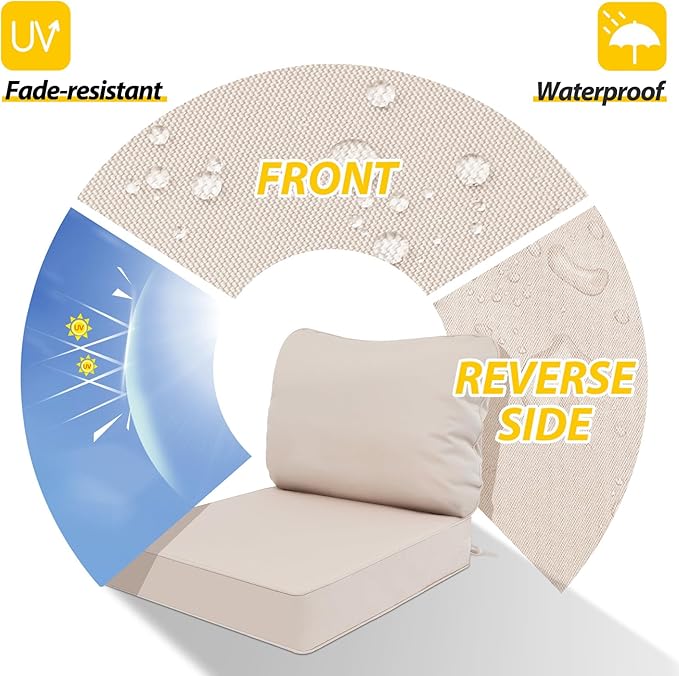 AAAAAcessories Outdoor Deep Seat Cushions, Waterproof, Fade-Resistant Patio Furniture Replacement Cushions, 23.5" x 25.5" x 5" + 23.5" x 19", Set of 2, Khaki Beige