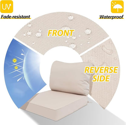 AAAAAcessories Outdoor Deep Seat Cushions, Waterproof, Fade-Resistant Patio Furniture Replacement Cushions, 23.5" x 25.5" x 5" + 23.5" x 19", Set of 4, Khaki Beige