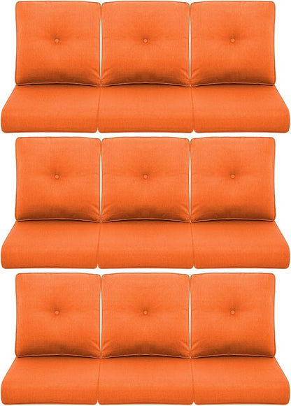 9-Piece Outdoor Patio Cushion Set - Fade & Water Resistant with Removable Olefin Cover, 22x24x4 Inch Memory Foam Cushions for Wicker Sectional Sofa – Orange/Buckle