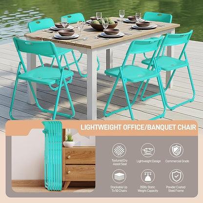 Karl home 10 Pcs Folding Chair, 300LBS Lightweight Foldable Plastic Chair, Reinforced Metal Frame Easy to Fold & Store for Indoor & Outdoor, Wedding, Party, Meeting Room, Patio and Garden, Mint Green