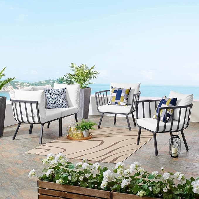 Modway Riverside Outdoor Furniture, 4-Piece Set, Gray White