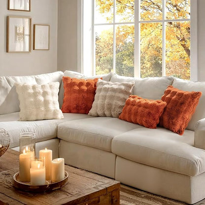 MIULEE Faux Fur Pillow Covers Thick Soft Plush Throw Pillows Luxury Home Decor for Fall Couch Bed Bedroom Living Room Sofa,20x20 Inch Pack of 2 Burnt Orange