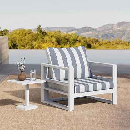 Outdoor Cushion Set for Patio Furniture Deep Seat Chair Cushions Weather Resistant Sofa Chair Pad, 24.4x23.6 Inch, Blue Stripe