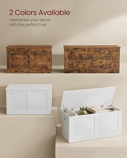 VASAGLE Storage Chest, Storage Trunk with 2 Safety Hinges, Storage Bench, Shoe Bench, Farmhouse Style, 15.7 x 31.5 x 18.3 Inches, for Entryway, Bedroom, Living Room, Cloud White ULSB064W01