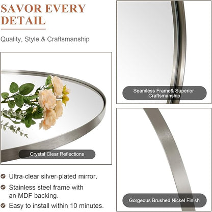ANDY STAR Arched Mirror, 22 x 30 Inch Brushed Nickel Wall Mirror in Stainless Steel Metal Frame, Arch Top Rounded Corner 1 Inch Deep Set Design Wall Mount Hangs Vertical
