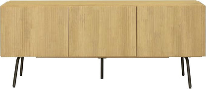 NTC Veil TV Stand with 3 Doors for TVs up to 60’’, Media Console with Vertical Groove Design and Metal Legs, Modern Entertainment Center for Living Room and Bedroom, Effortless Assembly, Sand