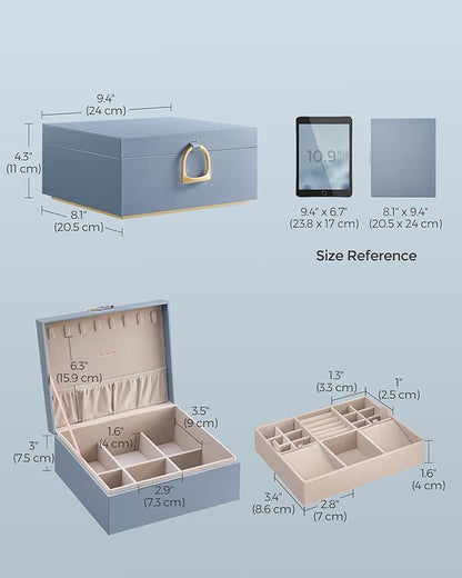 SONGMICS 2-Layer Jewelry Box, Jewelry Organizer with Handle, Removable Jewelry Tray, Jewelry Storage, Floating Effect, 8.1 x 9.4 x 4.3 Inches, Christmas Gift, Misty Blue UJBC165Q01